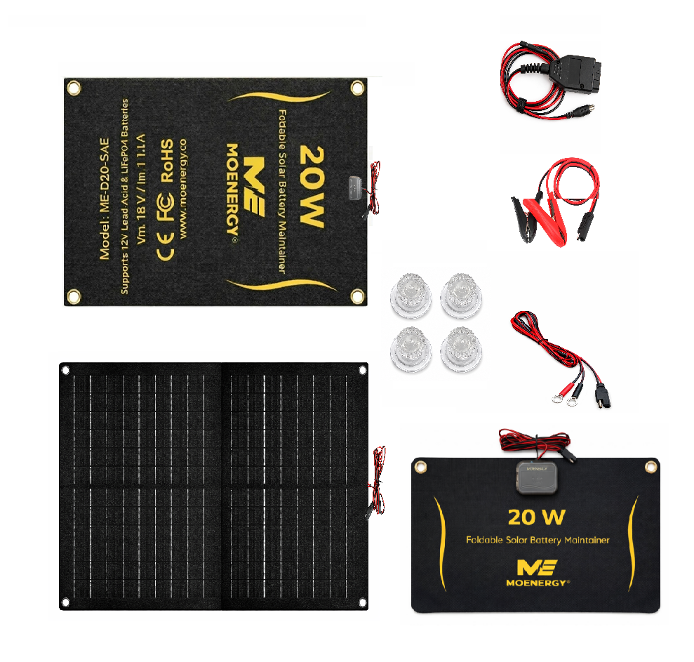 20W Foldable Solar Battery Maintainer Kit — PWM Controlled