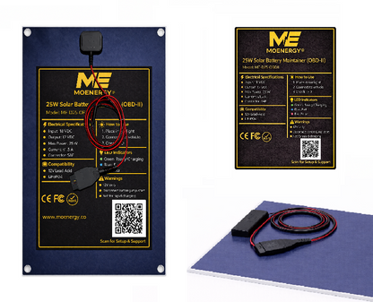 25W Vehicle Solar Battery Maintainer Kit (OBD II + Suction Mount)