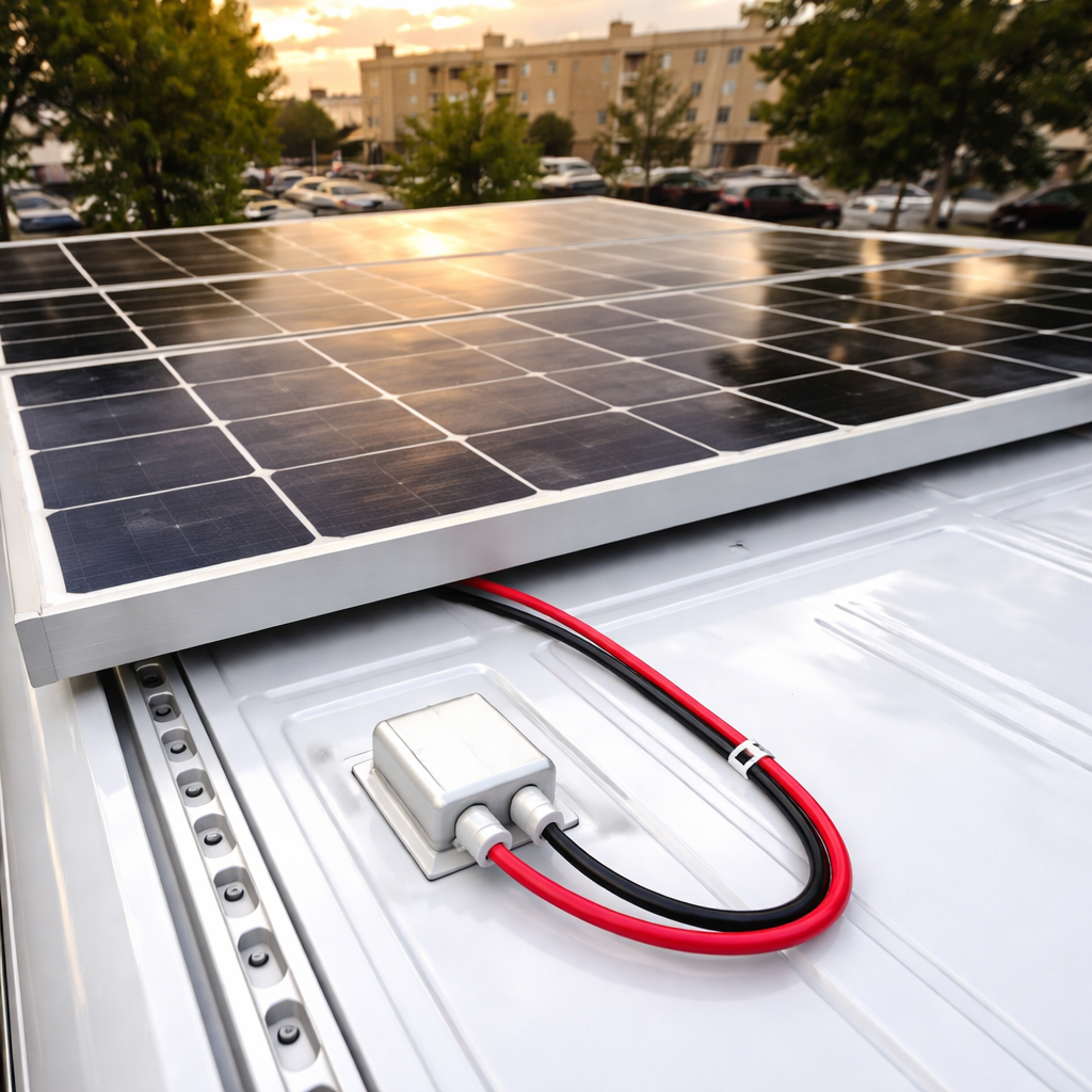 Rooftop cable entry box installed on vehicle roof
